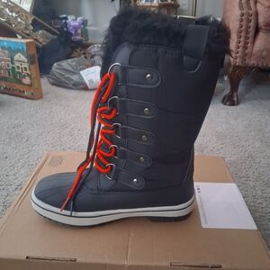 Journee Collection Black Winter Boots with Red Laces